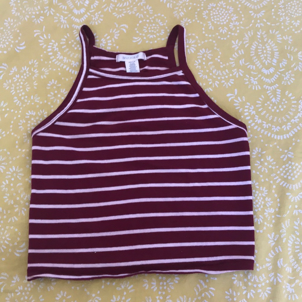 Striped High Neckline Crop Top  |  size: M